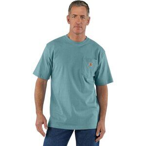 Men's Summer Blue Loose Fit Heavyweight Short-Sleeve Pocket‎ T-Shirt